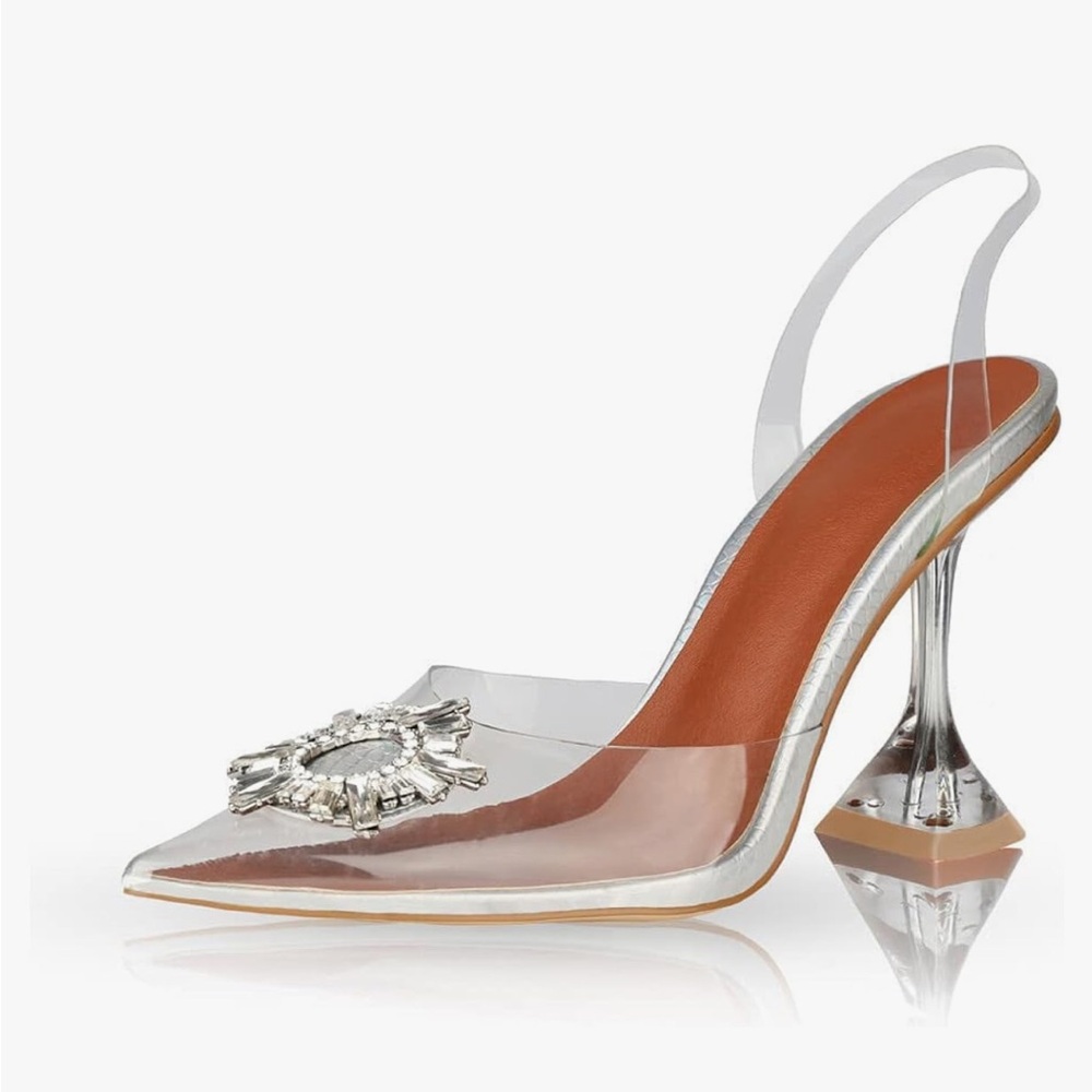 Amina Crystal Clear Slingback Heels 6